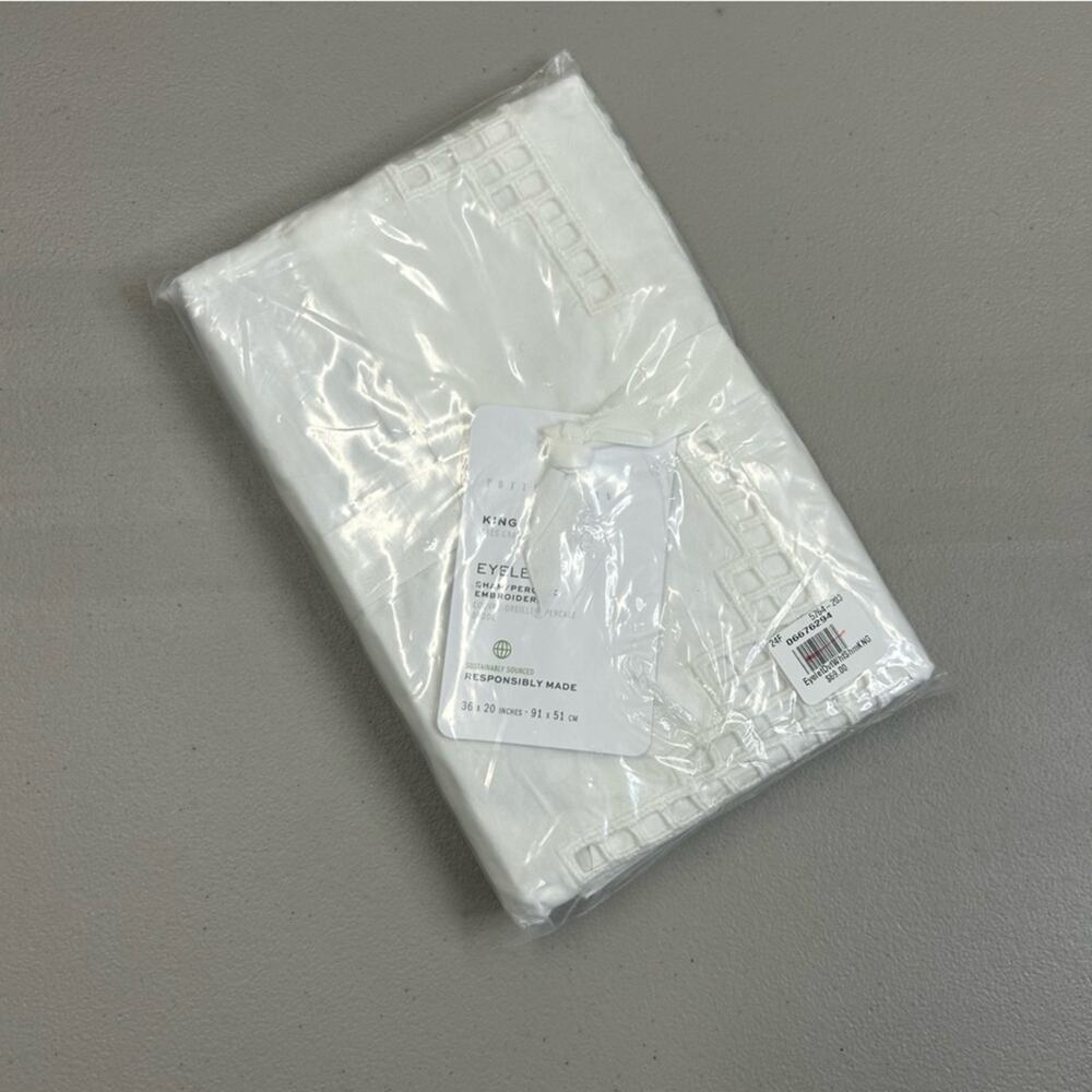 Pottery Barn Eyelet King Sham Pillow Cover Solid White 36" x 20" Elegant NEW